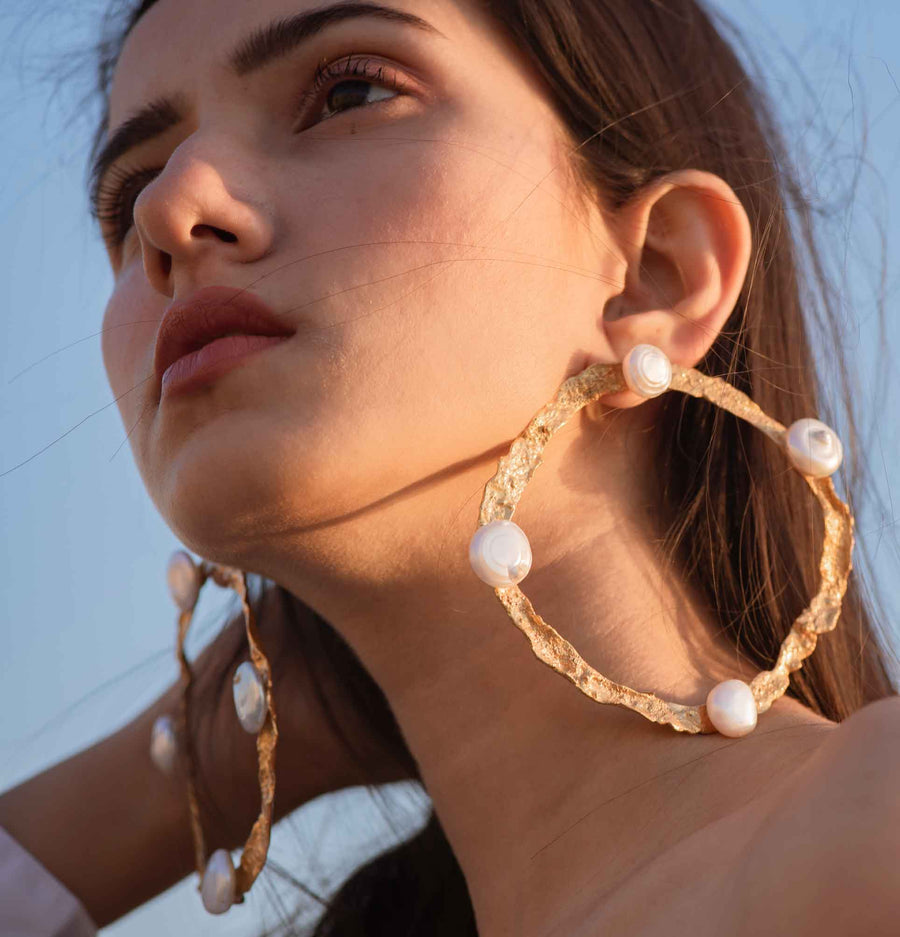 Textured Hoops with Pearls