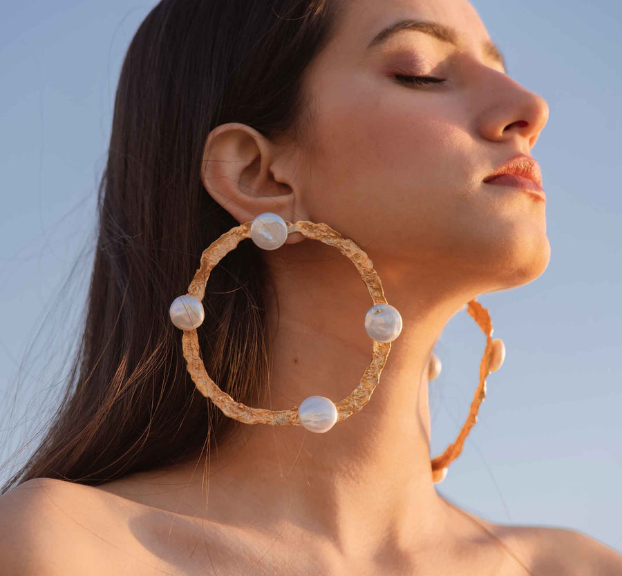 Textured Hoops with Pearls